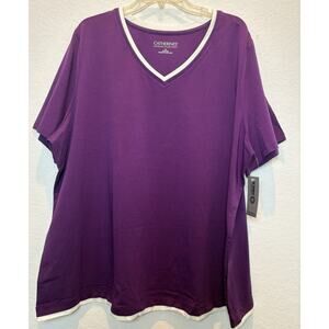Catherines Suprema Purple with White Trim Short Sleeve Knit Top Size 2X NWT